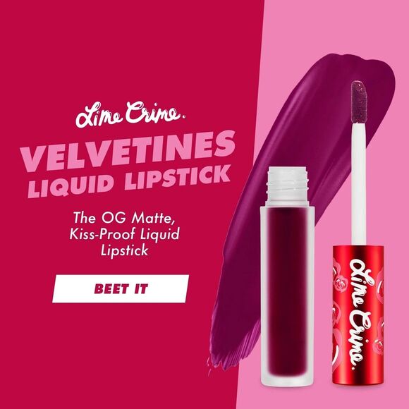2x Lime Crime Beet It Velvetines Liquid Matte Lipstick Vegan Deep Berry Pink NEW - Picture 9 of 12